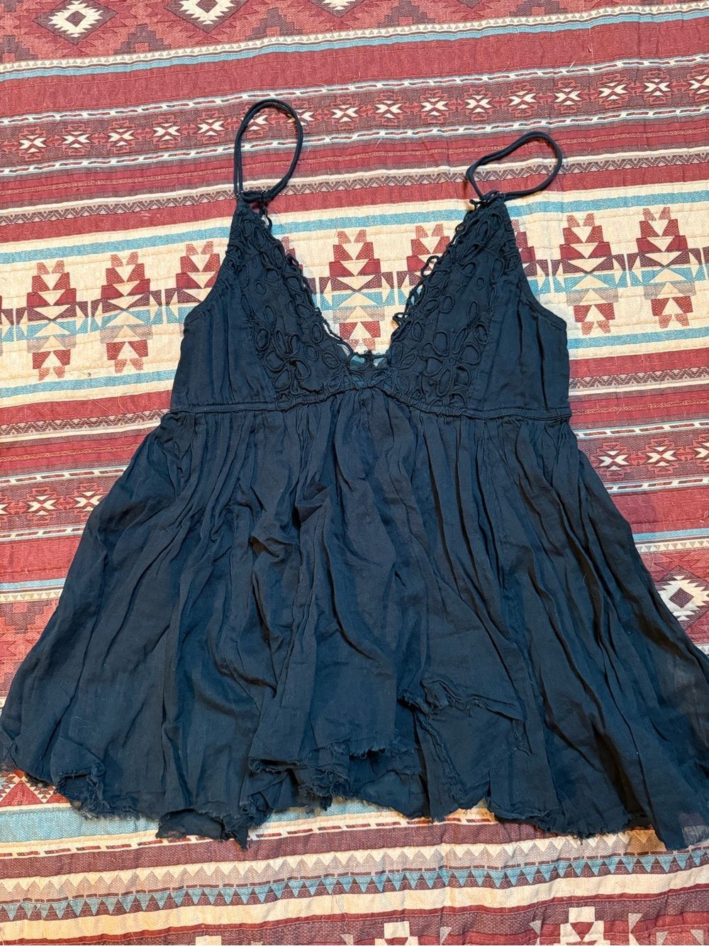 FP One Flowy Black Crochet Trim Cami Top size small